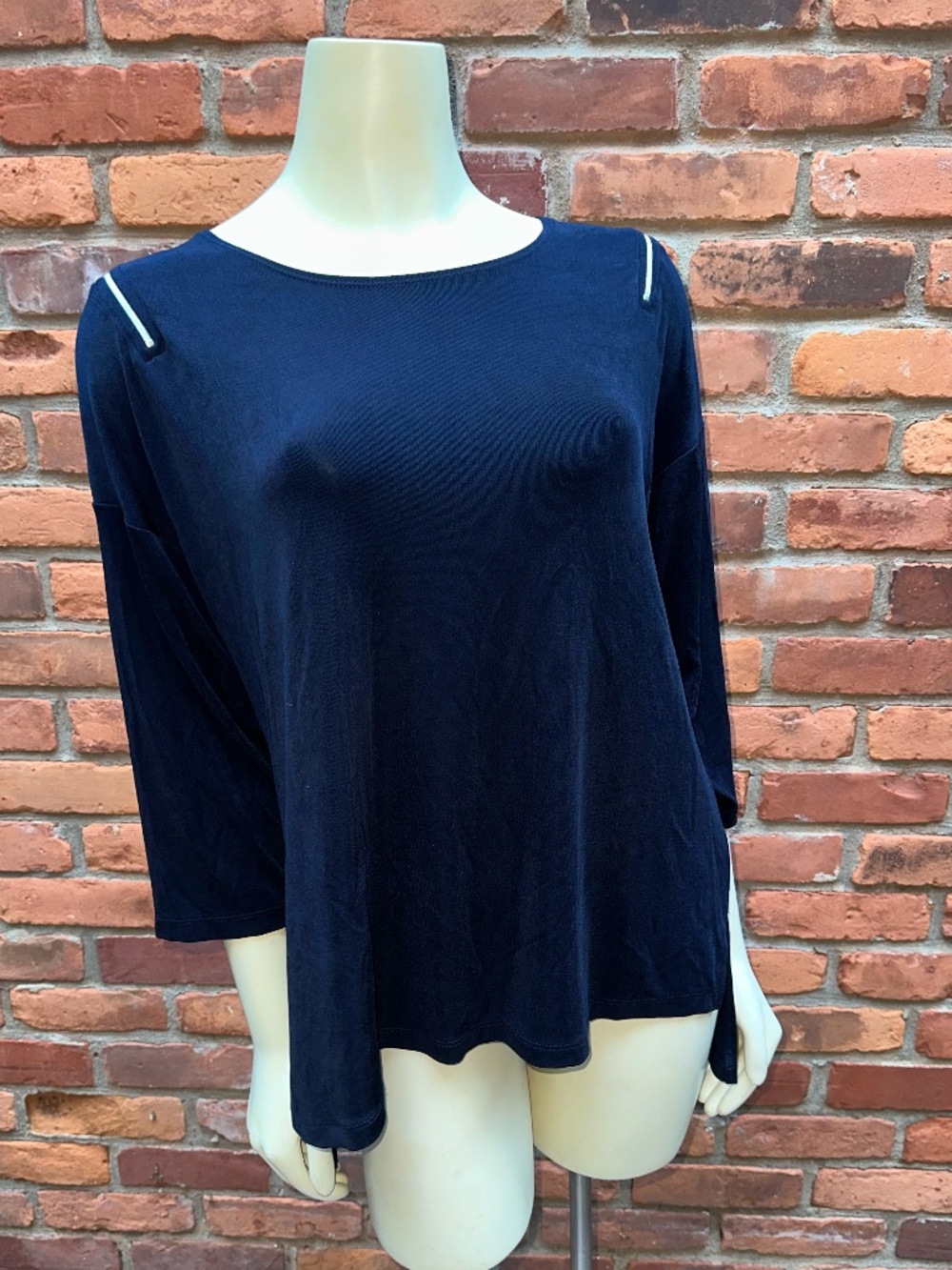 Chico's Black Travelers Top with Zipper Accents on Shoulders Sz 3
